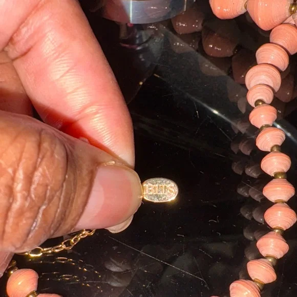 Peach Colored Beaded Paper Necklace Vintage - Picture 8 of 10